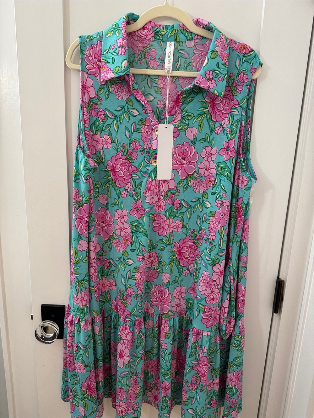 Sleeveless Floral Collared Midi Dress - Pink & Teal